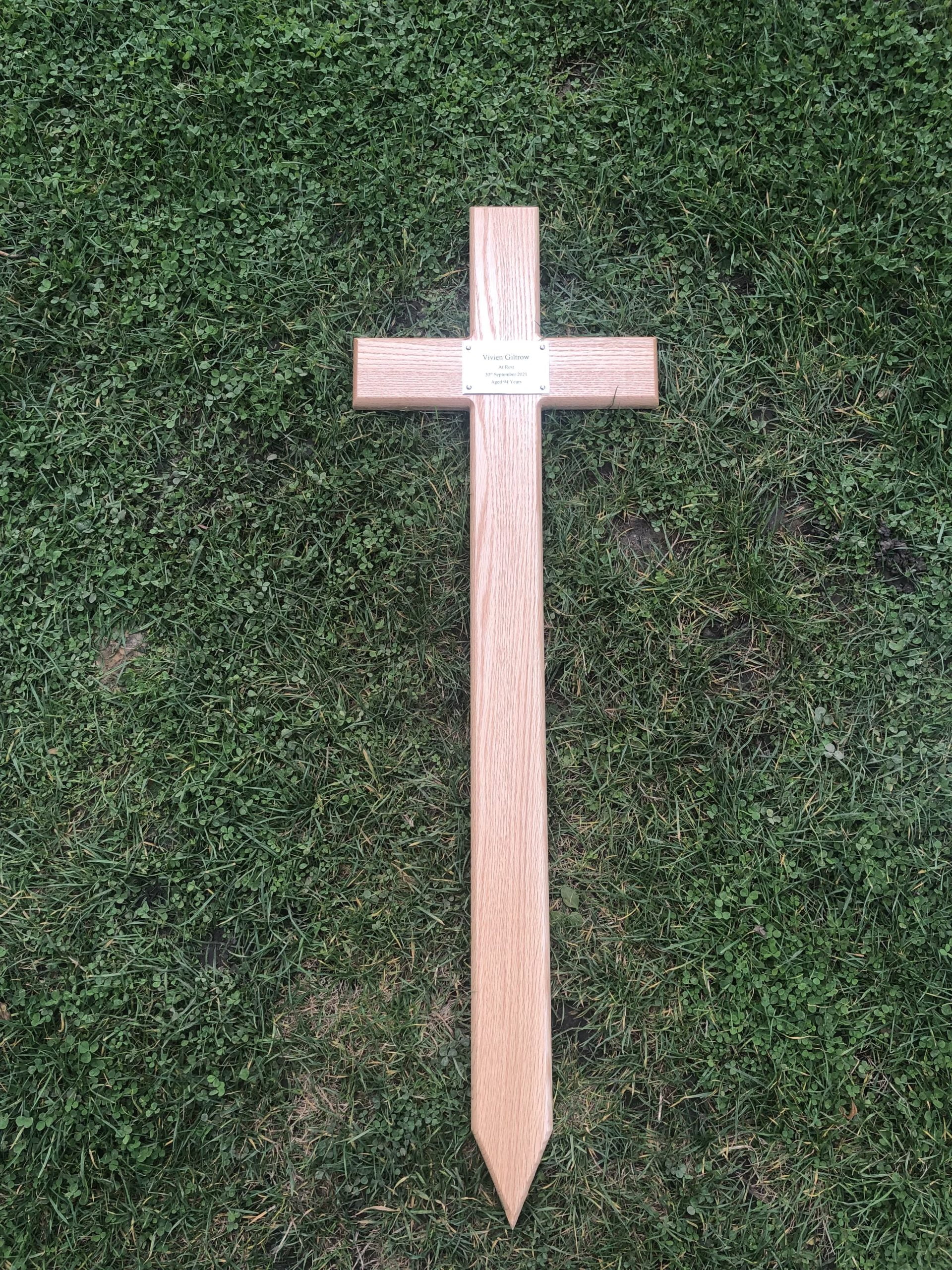 Oak Wooden Cross Grave Marker In Memory Of Life Funerals
